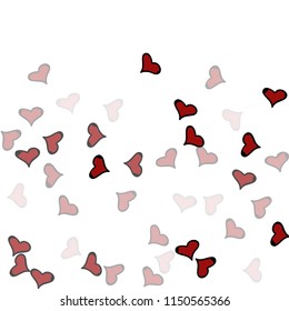 Red hearts confetti background. Falling vector background. Red and pink explosion of hearts for wedding invitation or anniversary greeting card. Valentine celebration template. Romantic illustration.