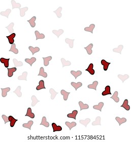 Red hearts confetti background. Falling vector background. Red and pink explosion of hearts for wedding invitation or anniversary greeting card. Valentine celebration template. Romantic illustration.