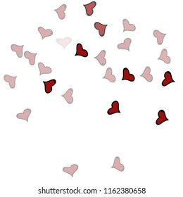 Red hearts confetti background. Falling vector background. Red and pink explosion of hearts for wedding invitation or anniversary greeting card. Valentine celebration template. Romantic illustration.