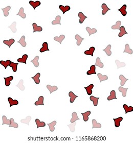 Red hearts confetti background. Falling vector background. Red and pink explosion of hearts for wedding invitation or anniversary greeting card. Valentine celebration template. Romantic illustration.