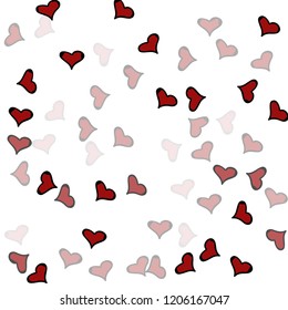 Red hearts confetti background. Falling vector background. Red and pink explosion of hearts for wedding invitation or anniversary greeting card. Valentine celebration template. Romantic illustration.