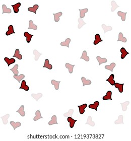 Red hearts confetti background. Falling vector background. Red and pink explosion of hearts for wedding invitation or anniversary greeting card. Valentine celebration template. Romantic illustration.