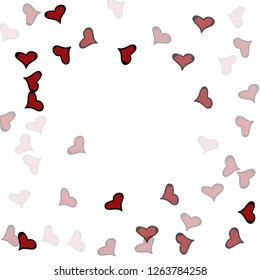 Red hearts confetti background. Falling vector background. Red and pink explosion of hearts for wedding invitation or anniversary greeting card. Valentine celebration template. Romantic illustration.