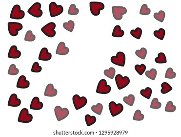 Red hearts confetti background. Falling vector background. Red and pink explosion of hearts for wedding invitation or anniversary greeting card. Valentine celebration template. Romantic illustration.