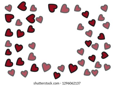 Red hearts confetti background. Falling vector background. Red and pink explosion of hearts for wedding invitation or anniversary greeting card. Valentine celebration template. Romantic illustration.
