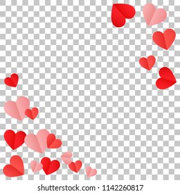 Red Hearts Confetti Background. St. Valentine's Day pattern. Love. Sweet Moment. Vector Illustration. Design for Weddings, Anniversary. Romantic Scattered Hearts Texture.