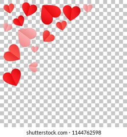 Red Hearts Confetti Background. St. Valentine's Day pattern. Love. Sweet Moment. Vector Illustration. Design for Weddings, Anniversary. Romantic Scattered Hearts Texture.