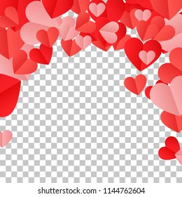 Red Hearts Confetti Background. St. Valentine's Day pattern. Love. Sweet Moment. Vector Illustration. Design for Weddings, Anniversary. Romantic Scattered Hearts Texture.