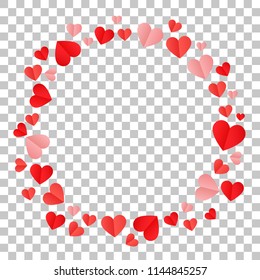 Red Hearts Confetti Background. St. Valentine's Day pattern. Love. Sweet Moment. Vector Illustration. Design for Weddings, Anniversary. Romantic Scattered Hearts Texture.