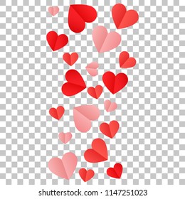 Red Hearts Confetti Background. St. Valentine's Day pattern. Love. Sweet Moment. Vector Illustration. Design for Weddings, Anniversary. Romantic Scattered Hearts Texture.