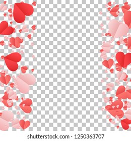 Red Hearts Confetti Background. St. Valentine's Day pattern. Love. Sweet Moment. Vector Illustration. Design for Weddings, Anniversary. Romantic Scattered Hearts Texture.