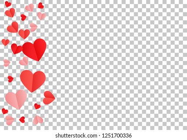 Red Hearts Confetti Background. St. Valentine's Day pattern. Love. Sweet Moment. Vector Illustration. Design for Weddings, Anniversary. Romantic Scattered Hearts Texture.