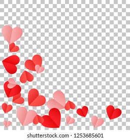 Red Hearts Confetti Background. St. Valentine's Day pattern. Love. Sweet Moment. Vector Illustration. Design for Weddings, Anniversary. Romantic Scattered Hearts Texture.