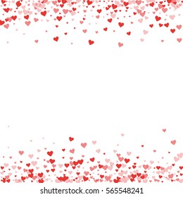 Red hearts confetti. Borders on white valentine background. Vector illustration.