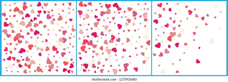 Red hearts confetti celebrations. Simple festive modern design. Holiday vector. Set 3 in 1