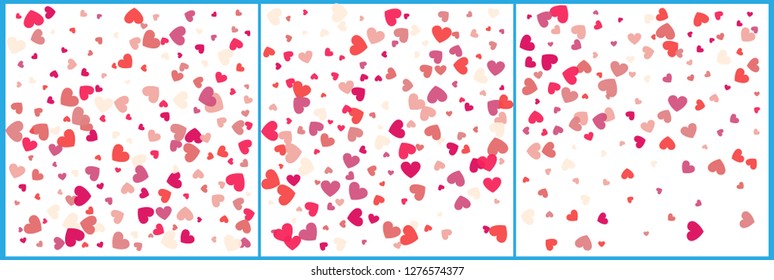 Red hearts confetti celebrations. Simple festive modern design. Holiday vector. Set 3 in 1