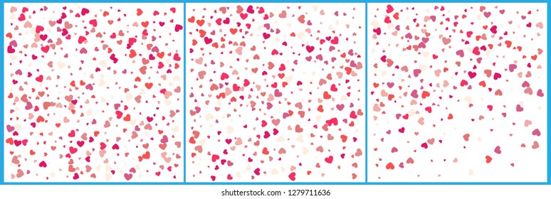 Red hearts confetti celebrations. Simple festive modern design. Holiday vector. Set 3 in 1