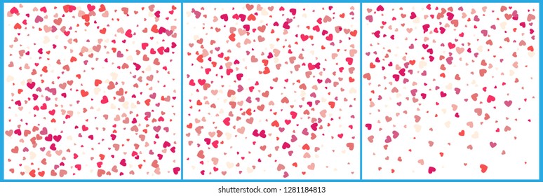 Red hearts confetti celebrations. Simple festive modern design. Holiday vector. Set 3 in 1
