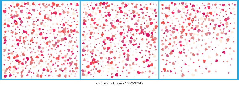 Red hearts confetti celebrations. Simple festive modern design. Holiday vector. Set 3 in 1