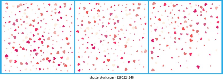 Red hearts confetti celebrations. Simple festive modern design. Holiday vector. Set 3 in 1