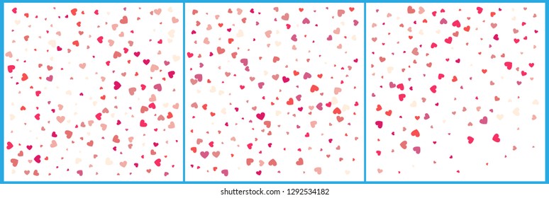 Red hearts confetti celebrations. Simple festive modern design. Holiday vector. Set 3 in 1