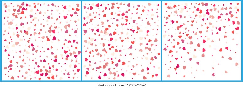Red hearts confetti celebrations. Simple festive modern design. Holiday vector. Set 3 in 1