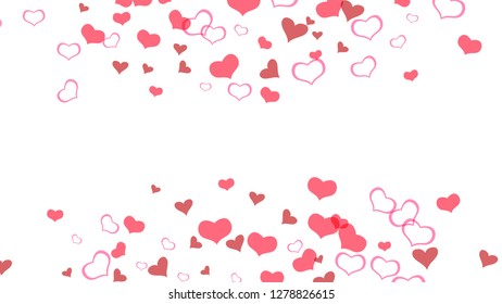 Red hearts of confetti crumbled. Part of the design of wallpaper, textiles, packaging, printing, holiday invitation for Valentine's Day. Red on White background Vector. Stylish background.