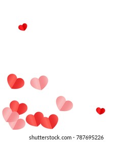 Red Hearts Confetti Falling  Background. St. Valentine's Day Pattern. Romantic Scattered Hearts Design Element. Love. Sweet Moment. Gift. Wedding. Anniversary, Birthday. Vector Illustratuion.