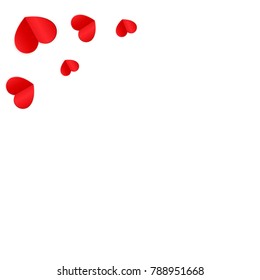 Red Hearts Confetti Falling  Background. St. Valentine's Day Pattern. Romantic Scattered Hearts Design Element. Love. Sweet Moment. Gift. Wedding. Anniversary, Birthday. Vector Illustratuion.