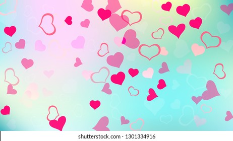 Red hearts of confetti are falling. Design element for wallpaper, textiles, packaging, printing, holiday invitation for Valentine's Day. Red on Gradient fond Vector. Light background.