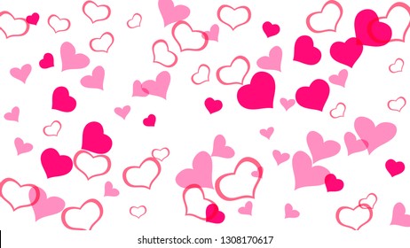 Red hearts of confetti are falling. Design element for wallpaper, textiles, packaging, printing, holiday invitation for Valentine's Day. Happy background. Red on White background Vector.