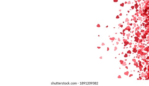 Red hearts confetti frame on white background. Valentine's Day. Banner template. Space for text. Vector illustration.