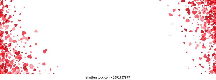 Red hearts confetti frame on white background. Valentine's Day. Banner template. Space for text. Vector illustration.
