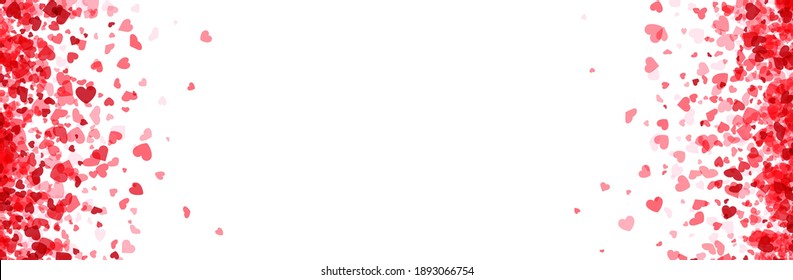 Red hearts confetti frame on white background. Valentine's Day. Banner template. Space for text. Vector illustration.