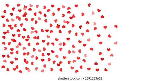 Red hearts confetti love background. Vector illustration.