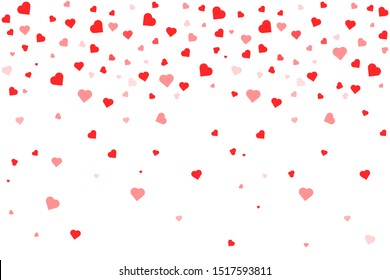 Red hearts confetti on white background. Vector illustration in flat design