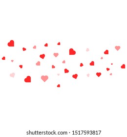 Red hearts confetti on white background. Vector illustration in flat design