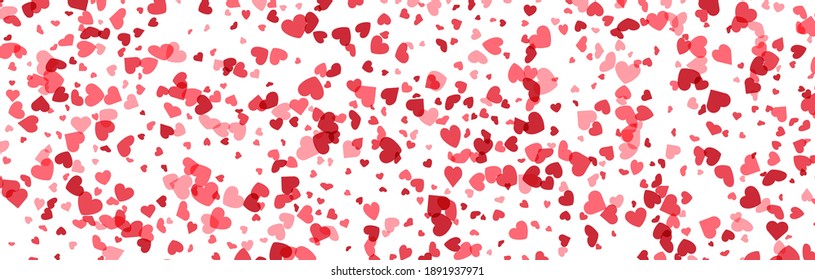 Red hearts confetti pattern background. Valentine's Day. Banner template. Vector illustration.