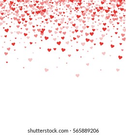 Red Hearts Confetti. Scatter Top Gradient On White Valentine Background. Vector Illustration.