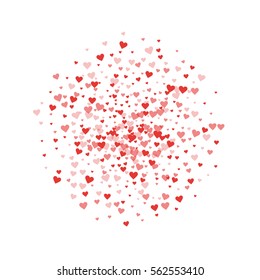 Red hearts confetti. Sphere on white valentine background. Vector illustration.