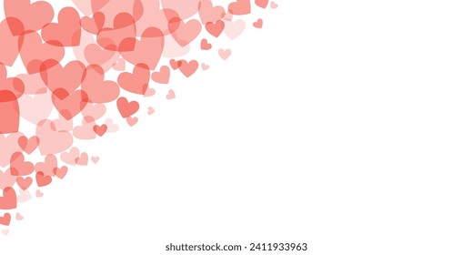 Red hearts corner confetti backgorund, vector border for greeting card or valentine day poster design