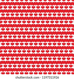 Red Hearts Cute Geometric Pattern. Original Love Symbols Vector Texture