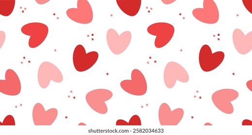 Red hearts cute seamless pattern. Vector symbol icon hearts. Collection of red love heart illustrations hand drawn. Hearts background.