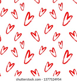 Red hearts cute trendy seamless pattern with texture. Applicable for paper or textile print, web and other backgrounds.