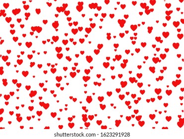 Red hearts for decorative design. Romantic banner. Falling confetti background vector. Valentine day. Romantic vector illustration. Love heart celebration. Invitation, greeting card.