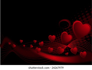 corazones rojos con elementos decorativos en un fondo oscuro