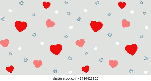 Red hearts and diamonds surface pattern design, best for graphics, wrapping paper, interior decorations, crafts, textiles, and backgrounds. Love, affection and Valentines concept.