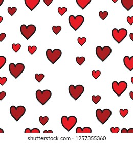 Red hearts different directions seamless pattern on White background