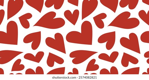 Red hearts in different pose seamless pattern. Vector symbol icon hearts set. Collection of red love heart hand drawn illustrations. Doodle hearts collection.