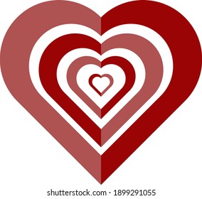 Red hearts with different shades. Color transition from dark to light. Festive postcard. Festive decoration. Valentine's Day.